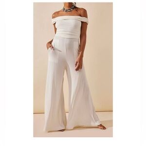 Free People Beach Kenna Off Shoulder Wide Leg Jumpsuit White size S NEW